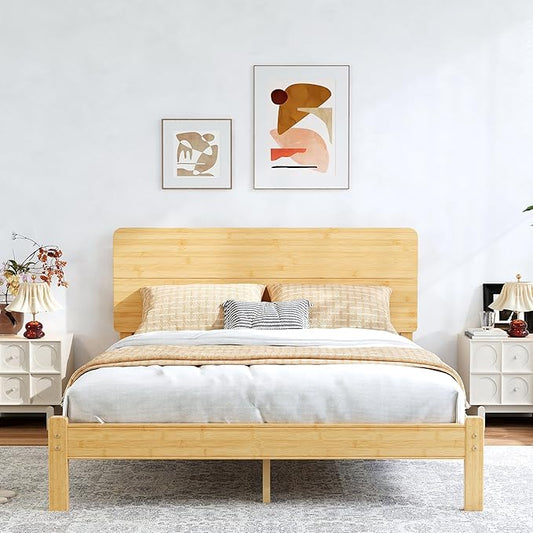BOSRII 12in High Solid Bamboo Wood Platform Queen Size Bed Frame by FORYOURBETTERSLEEP