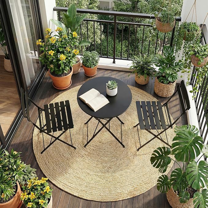 GarveeLife 3 Piece Patio Bistro Set, Folding Patio Bistro Table and Chairs Set - Image 2
