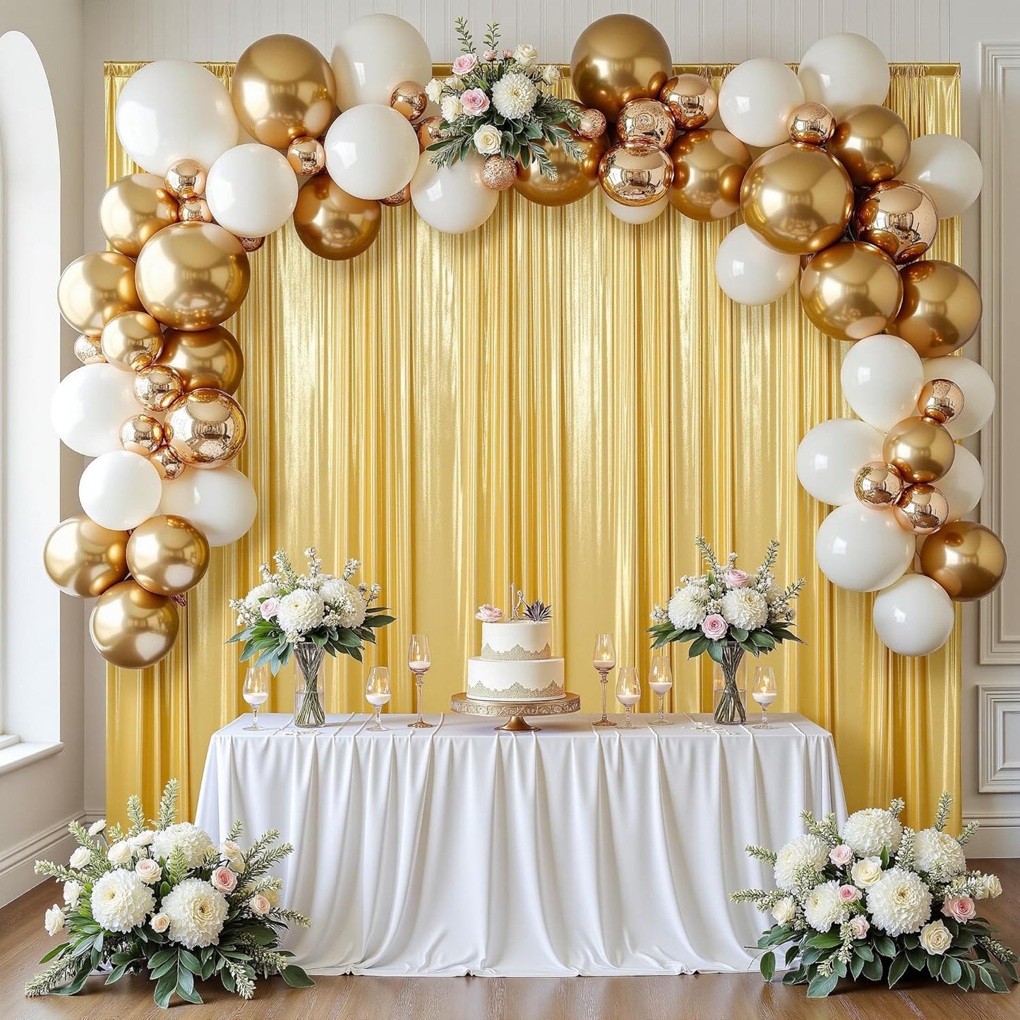 gogoparti 10x10FT Gold Sequin Backdrop Curtain - 2 Panels of 5x10FT Wrinkle-Free Glitter Drapes for Photography, Birthdays, Weddings & Graduations