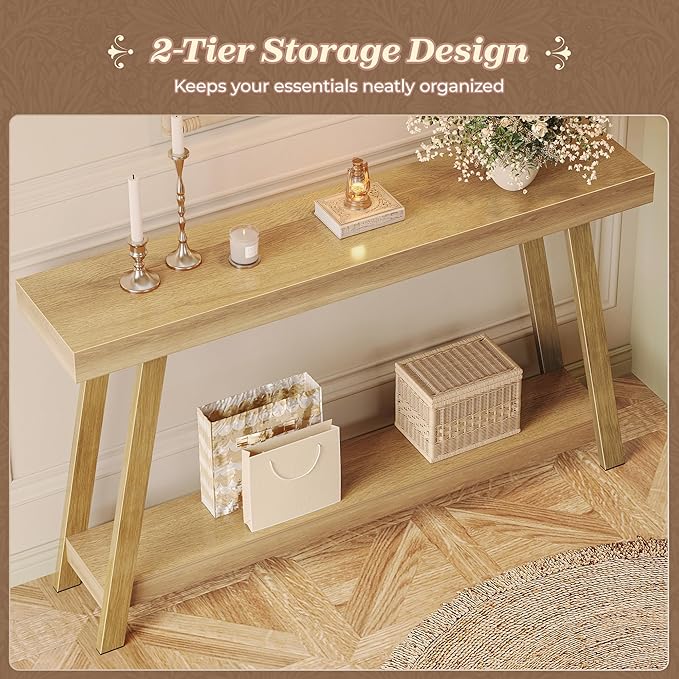 Huuger Console Table with Charging Station, USB-C Port, 2 Tiers Entryway Table - Image 5