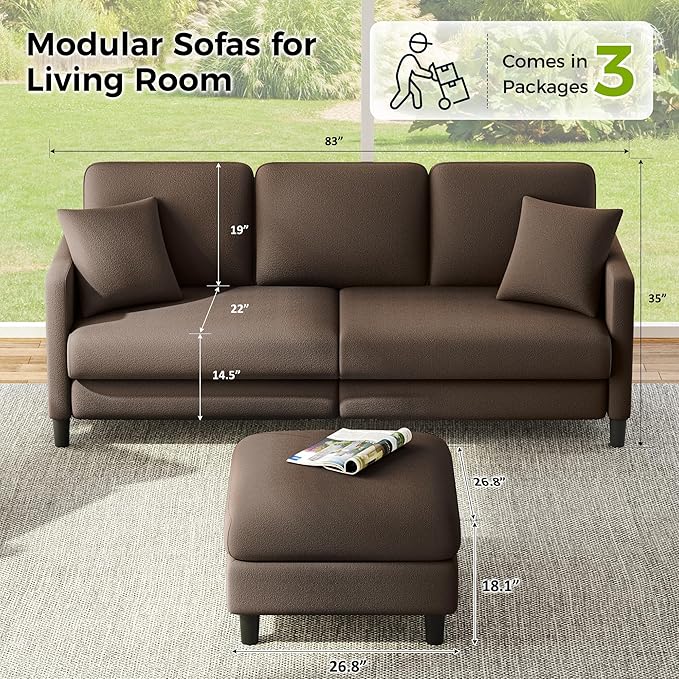 Welzona 83" Couches for Living Room, Teddy Sofa Couch - Image 3