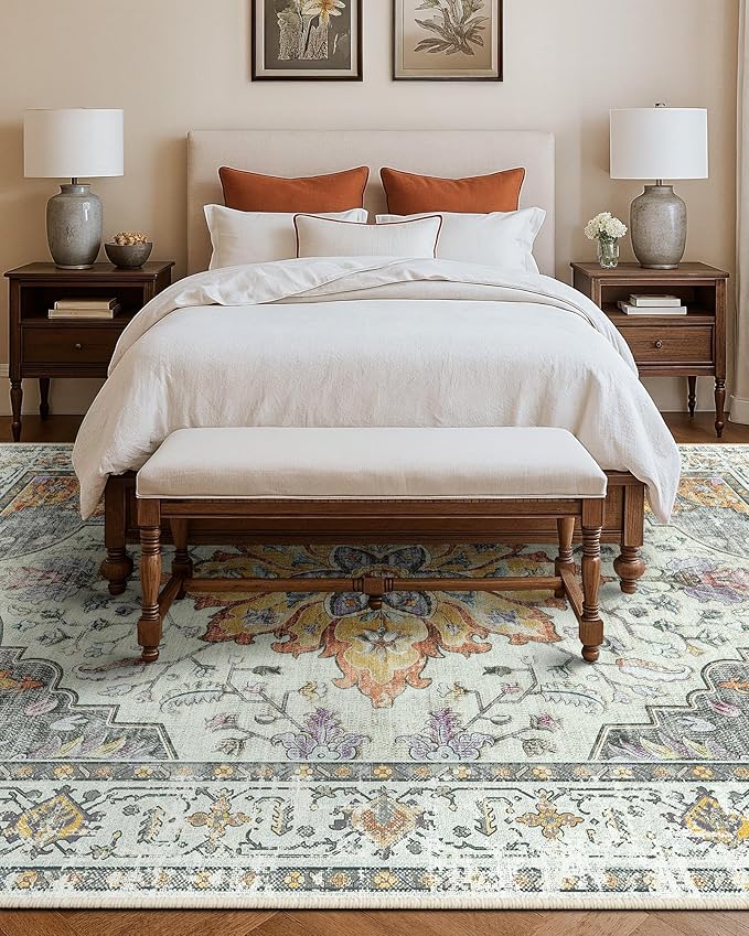 RELEANY Area Rugs 9'x12' Washable Non-Slip, Floral Vintage Distress Print - Image 8