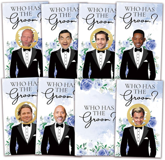 Who Has The Groom Bridal Shower Games, 41 Pcs Blue Floral Scratch Off Cards, 3.5"x 2.1" Funny Bachelorette Party Game Favor Decor, Engagement Party Ideas Activities-A04