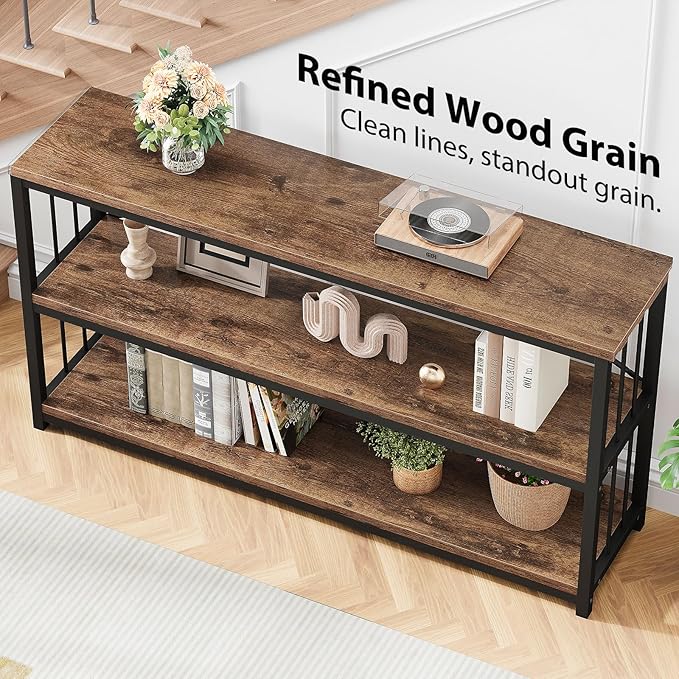 LVB Rustic Entryway Table, Industrial Extra Long Hallway Sofa Table, Wood Metal - Image 8