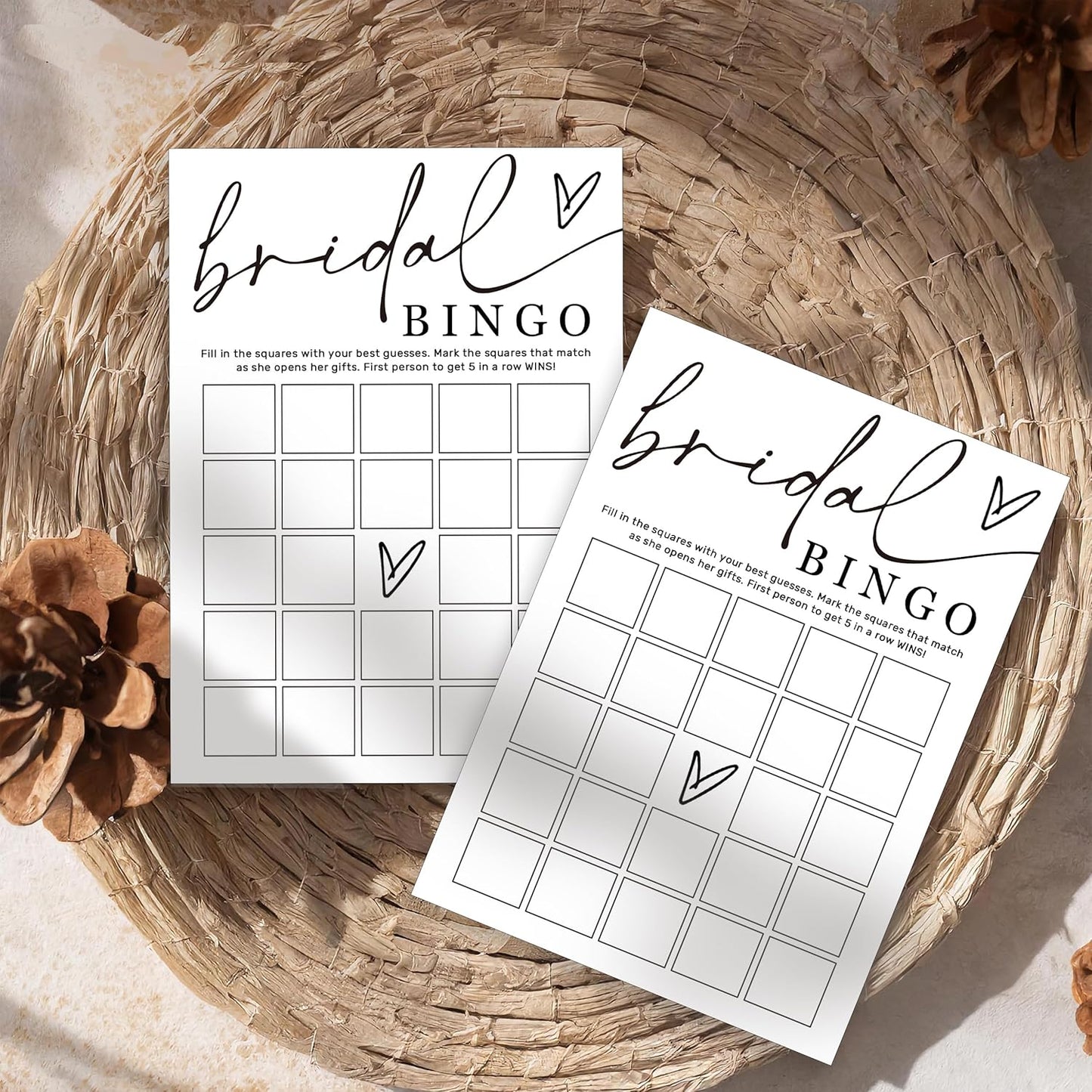 Fun Bridal Shower Bingo Games Set with Blank Squares to Wedding Guest Book idea Bride’s Gifts, Fun Wedding Shower Games Activity for 25 Guests Minimalist White Newlywed Party Supplies - A14