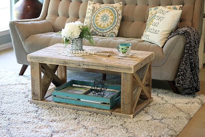 Doug and Cristy Designs Natural Wooden X Leg Coffee Table - Image 2