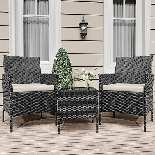 GarveeLife 3 Piece Patio Furniture Set, Rattan Outdoor Furniture by GarveeLife