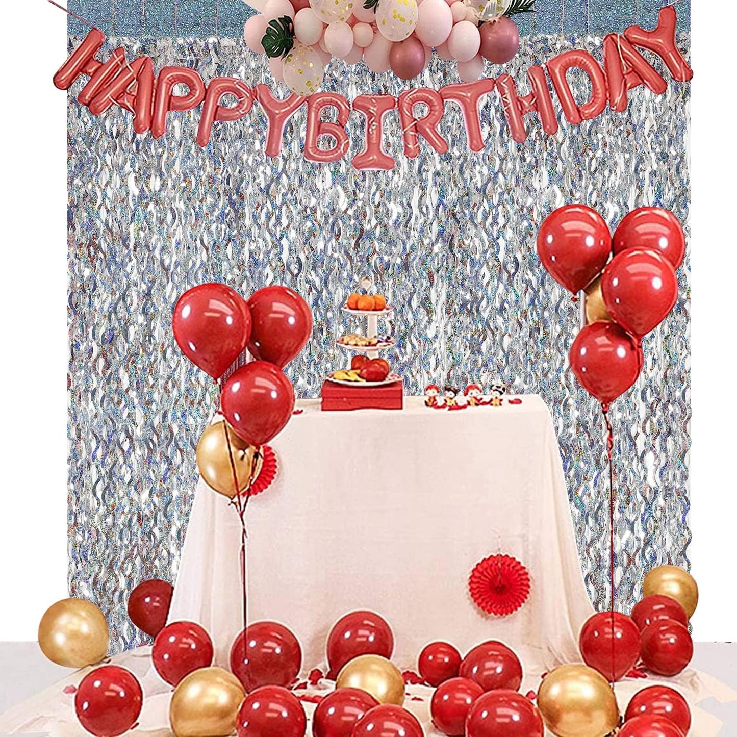 4 Pack Silver Tinsel Backdrop - CYLMFC 3.3 ft x 6.6 ft Streamer Metallic Tinsel Foil Fringe Curtains Photo Booth Props Wall Curtains for Bachelorette Birthday Party Decor