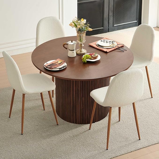 Dining Table Set for 4, Mid Century Modern 47 Inch Wooden Round Dining Table Set - Image 3