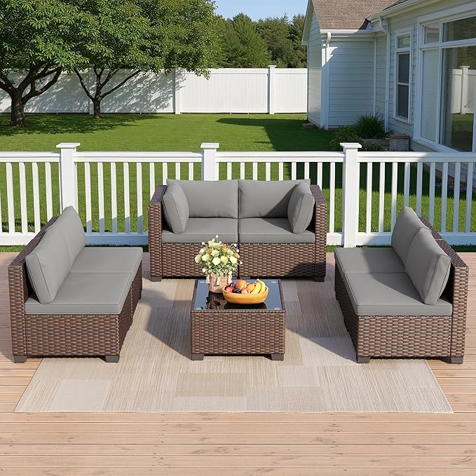 Qsun 7 Pieces Outdoor Patio Furniture Set, PE Rattan Outdoor Wicker Sectional - Image 8