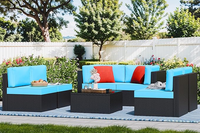 Vongrasig 7 Pieces Outdoor Patio Furniture Sets, Outdoor Sectional Rattan Sofa - Image 2