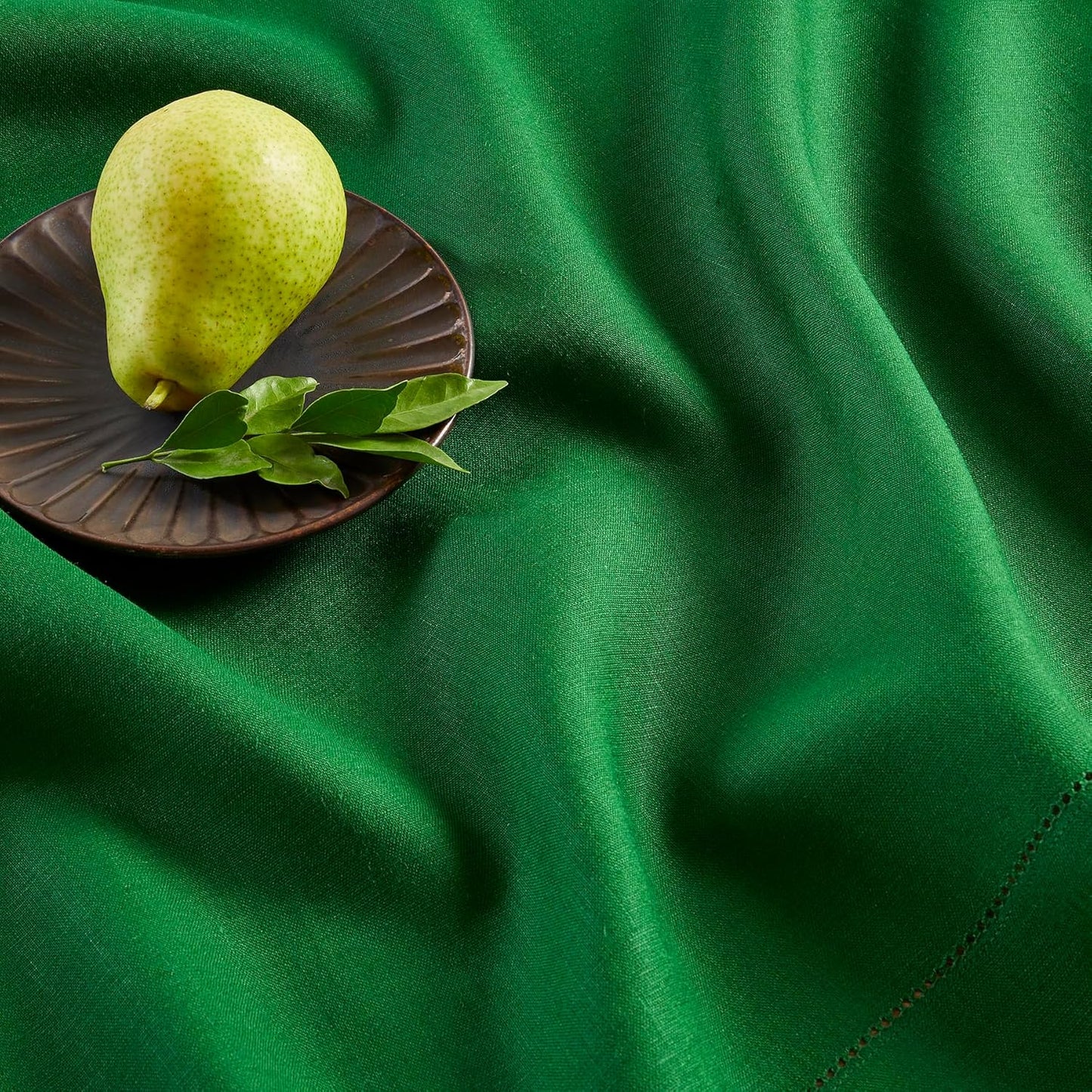 Solino Home Linen Tablecloth 52 x 52 Inch - 100% Pure Linen Garden Green Square Tablecloth - Classic Hemstitch, Machine Washable Table Throw for Christmas