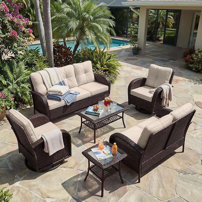 UPHA 5 Pieces Patio Furniture Sets, Wicker Outdoor 3-Seat Sofa Set - Image 9
