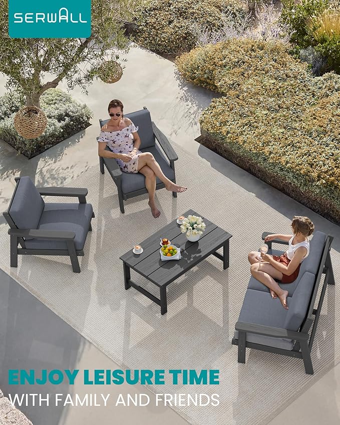 SERWALL HDPE Outdoor Furniture Set, 2 Piece All Weather Wood-Like Outdoor Sofa - Image 5