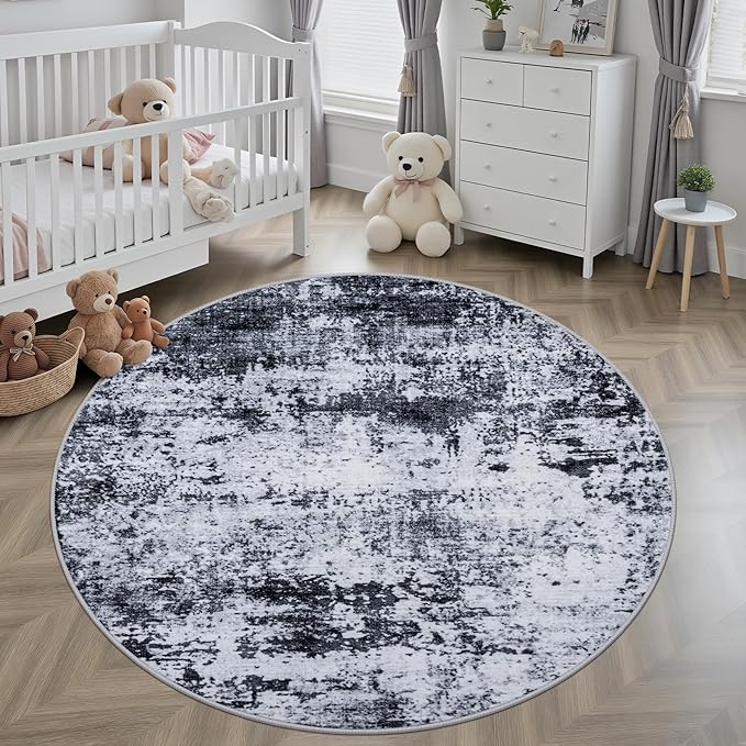 Round Area Rug for Living Room: 8 ft Washable Modern Abstract Soft Thin Rug - Image 4