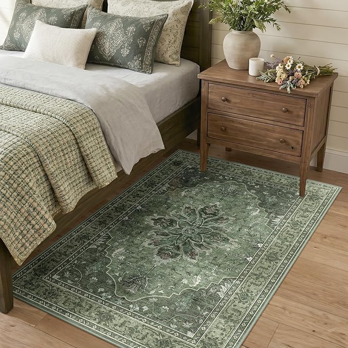 RELEANY Area Rugs 3'x5' Washable Non-Slip, Floral Vintage Distress Print by RELEANY