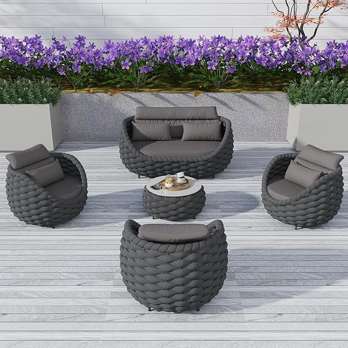 TWT Outdoor Patio Furniture Set-5 Pieces Aluminum Sectional Sofa, Metal Patio by TWT