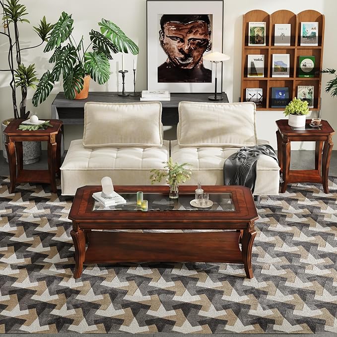 Traditional Distressed Farmhouse Style Coffee Table Set - Image 7