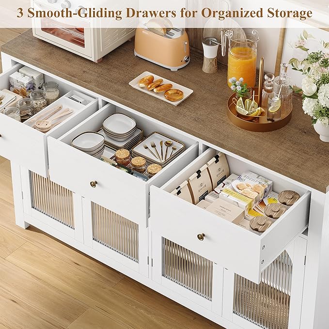 FINETONES Buffet Cabinet with Storage, 55.1" Large Sideboard Buffet Cabinet - Image 7