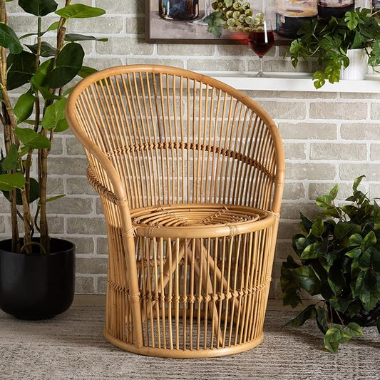 Modern Bohemian Natural Brown Rattan Accent Chair Eclectic Handmade by Unknown