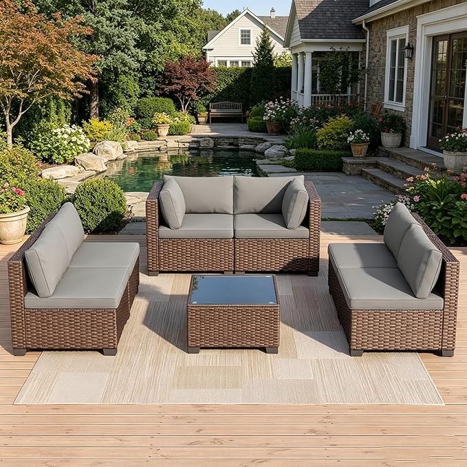 MOCHITO 7 Pieces Outdoor Patio Furniture Sets, All-Weather Sectional Sofa Dark by Unknown