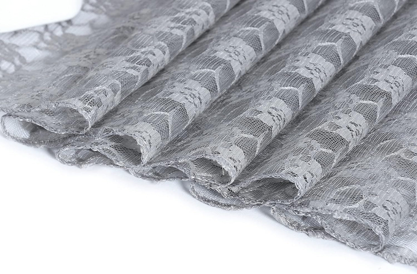 MDS Pack of 25 Wedding 12 x 108 inches Lace Table Runner for Wedding, Decorations for Birthday Parties, Banquets, Graduations, Engagements, and Runners fit Rectangle, Round Table- Silver Gray