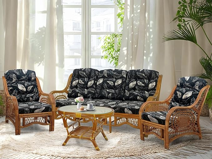 Malibu Lounge Set of 4: 2 Natural Rattan Wicker Chairs, Three-Seater Sofa and by Wickerix