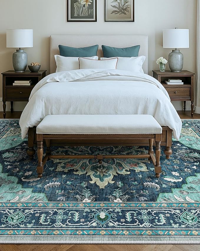 RELEANY Area Rugs 9'x12' Washable Non-Slip, Floral Vintage Distress Print - Image 8
