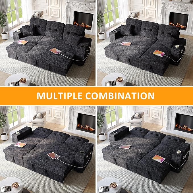90 Inch Modular Sectional Sleeper Sofa Bed, 4 in 1 Pull Out Couch Bed - Image 7