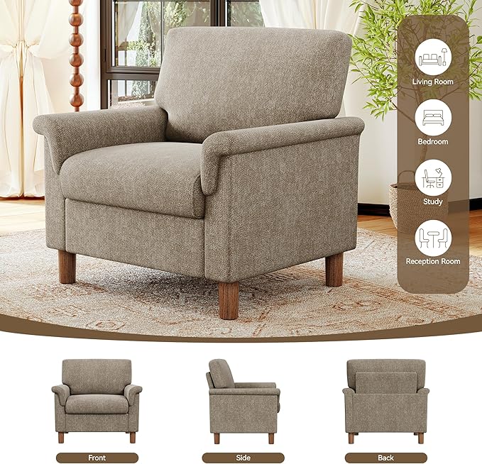 Mid Century Modern Accent Chairs Set of 2, Chenille Comfy Living Room Arm Chairs - Image 9
