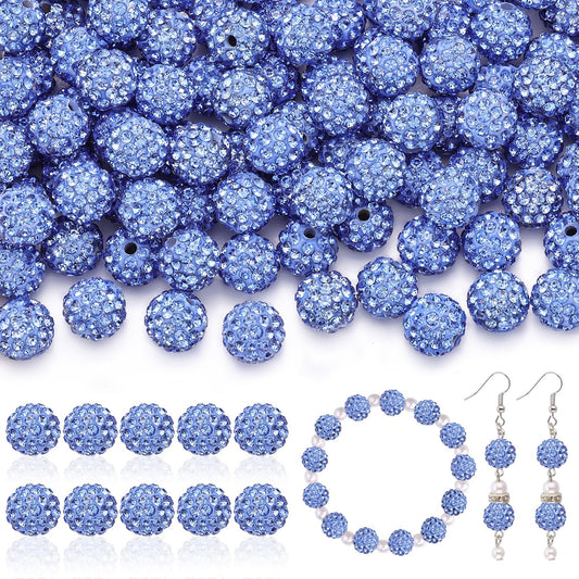 105pcs 10mm Rhinestone Beads for Jewelry Making, Light Blue Shiny Round Disco Ball Beads Bulk, Sparkle Crystal Clay Christmas for Bracelet Baseball Necklace Earring Crafting and DIY