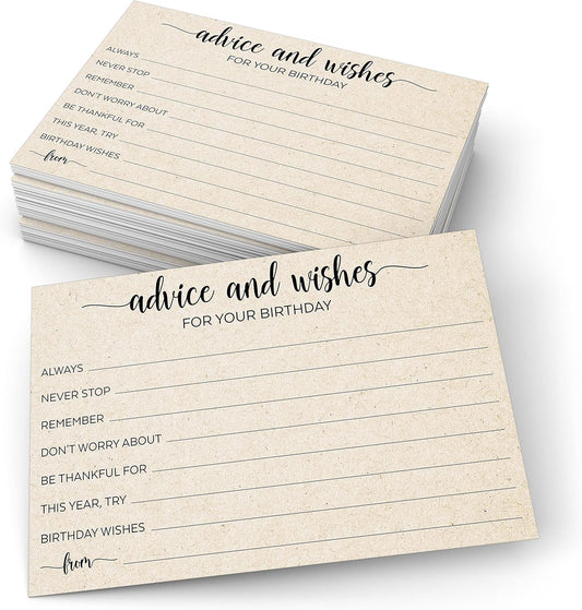 321Done Birthday Wishes and Advice Tan-Kraft (50) 4x6" Cards - Good Advice, Best Wishes, Memories Cards - Bday Party Idea Activity - Sweet 16, 30th, 40th, 50th - Fun Ad Lib Prompts - Made in USA