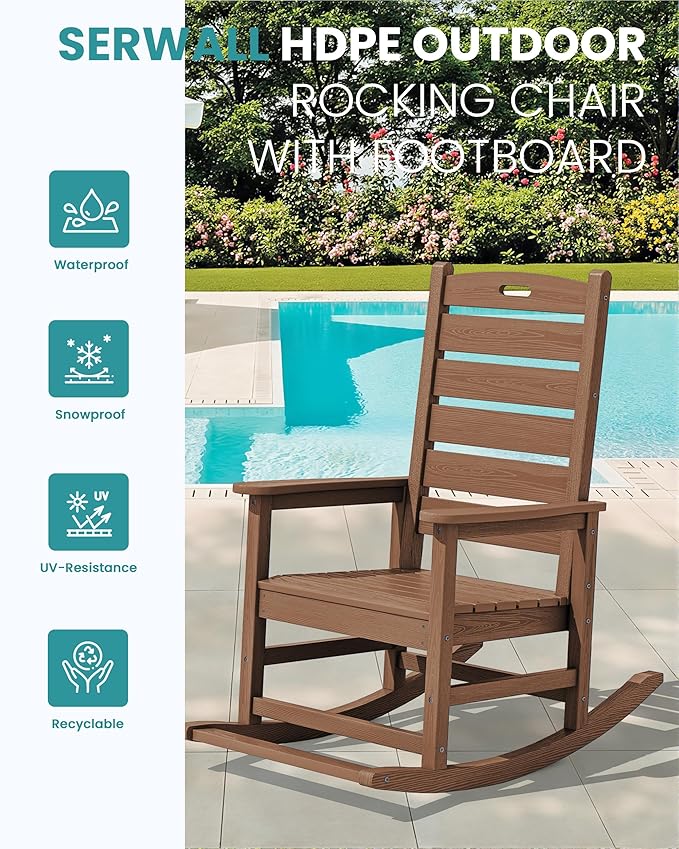SERWALL Outdoor Rocking Chair, Oversized Rocking Chair - Image 4