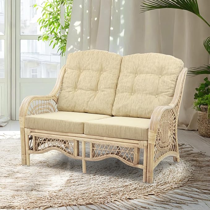 Malibu Lounge Loveseat Natural Color, Sofa Natural Rattan Wicker Handmade Design by Wickerix