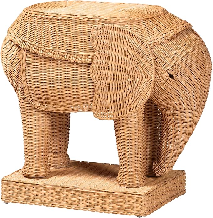 Bali & pari Elissa Bohemian Light Honey Rattan Elephant End Table by balipari