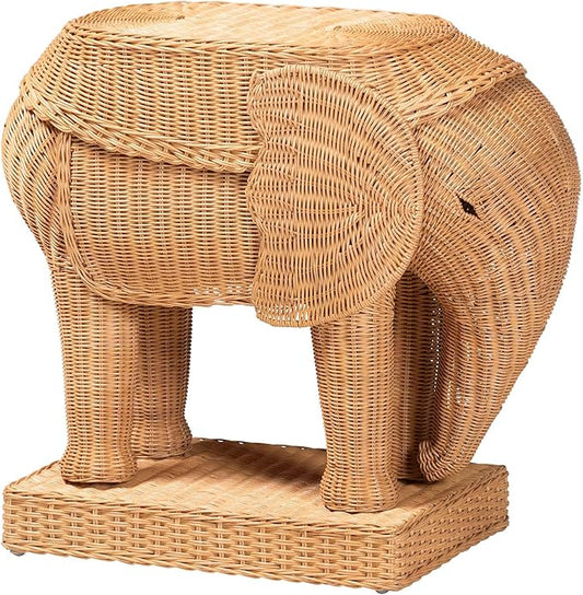 Bali & pari Elissa Bohemian Light Honey Rattan Elephant End Table by balipari