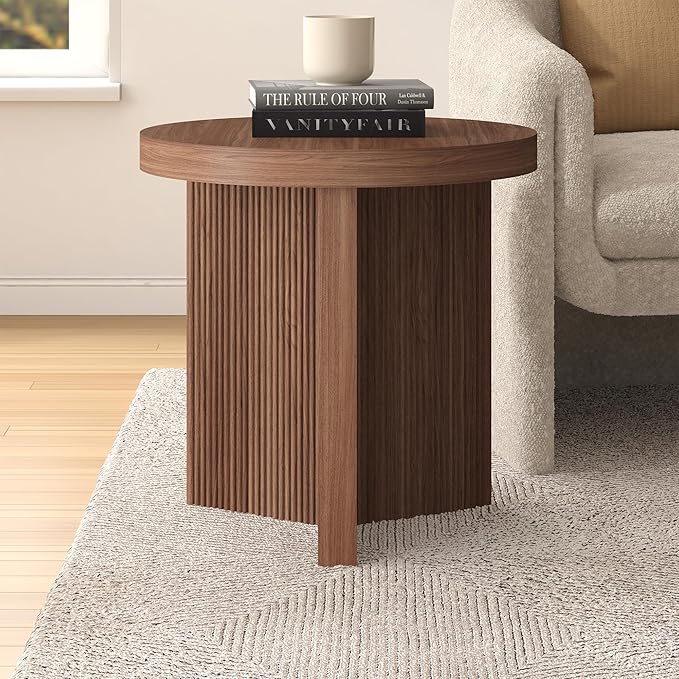 Henn&Hart 22'' Fluted Scandinavian Round End Table Ribbed Side Table, Nightstand - Image 8