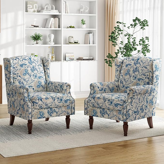 Pia Ricco Set of 2 Floral Accent Chairs, High Back Upholstered Armchairs by PiaRicco