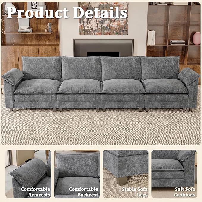 JUMMICO 159" Modular Sectional Chenille Couches Linear Sofa - Image 3