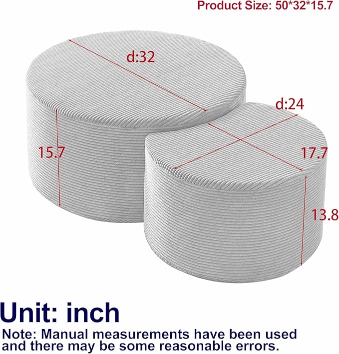 Modern Nesting Coffee Table Set of 2 in Beige, Upholstered Round Living Room - Image 2