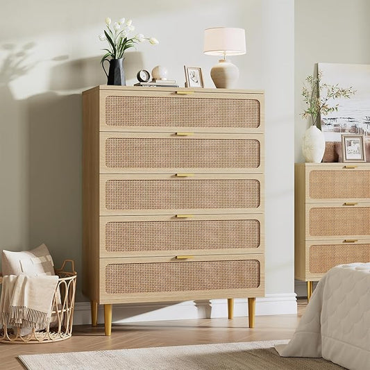 GarveeHome Rattan 5 Drawer Dressers by GarveeHome