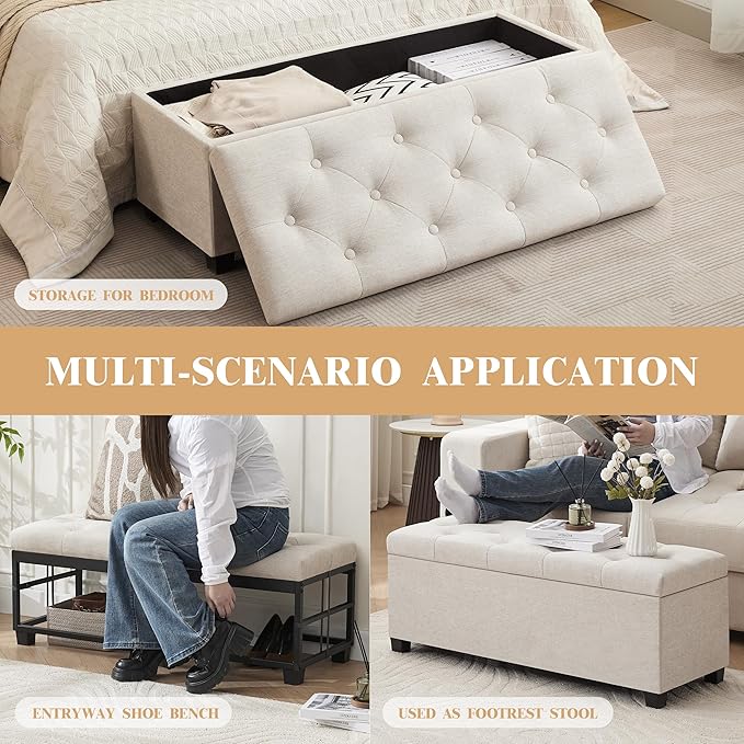 Mangodan 43 Inch Linen Storage Ottoman Bench, Foot Rest - Image 3