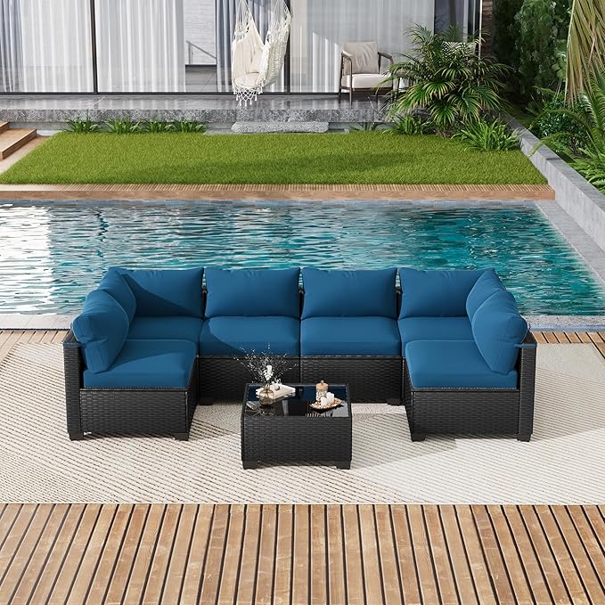 LOUVIXA 7 Piece Outdoor Patio Furniture Set, Outdoor Sectional Sofa, Wicker - Image 8
