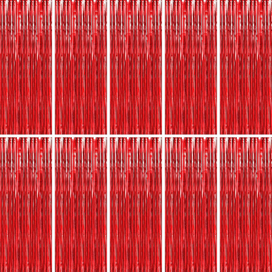 BTSD-home 10 Pack Red Foil Fringe Curtain, Metallic Photo Booth Backdrop Tinsel Door Curtains for Wedding Birthday Bridal Shower Valentine Bachelorette Christmas Party Decorations(8ft x 3ft)