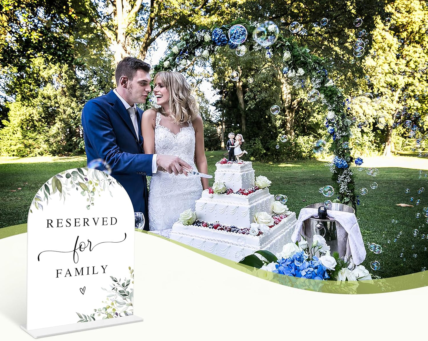Greenery Reserved for Family Sign, 6 x 8 Inch White Arch Acrylic Wedding Sign with Holder, Wedding Sign for Ceremony and Reception, Wedding Decoration, Wedding Supplies - LY19