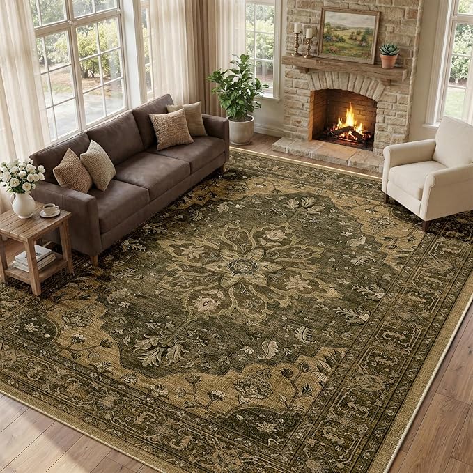 RELEANY Area Rugs 9'x12' Washable Non-Slip, Floral Vintage Distress Print - Image 3