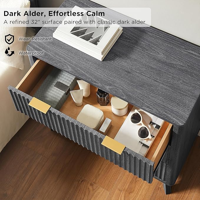 T4TREAM Fluted 3 Drawer Dresser, Curved Profile Design, Wood Drawer Organizer - Image 4