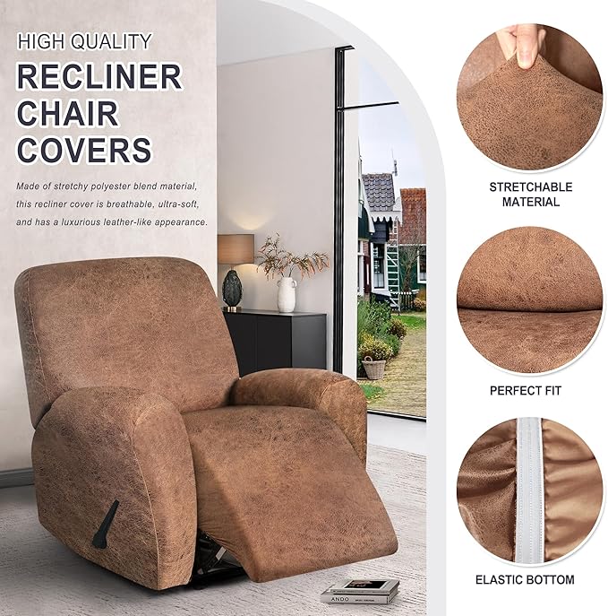 ANARACHON Leather Look Recliner Chair Covers, 4-Pieces Stretch Recliner Cover - Image 5