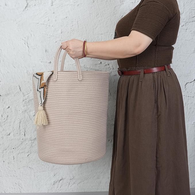 XUANGUO Cotton Rope Laundry Basket Hamper - Image 3
