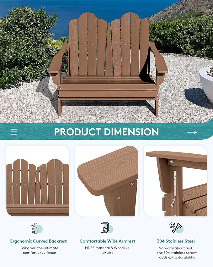 SERWALL 3 Pieces Patio Adirondack Bench Set, 2 Folding Adirondack Bench & 1 - Image 6